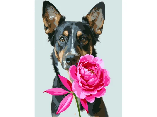 Картина по номерам Пес с пионом  30Х40 (SS-1310) купить в интернет магазине подарков ПраздникШоп
