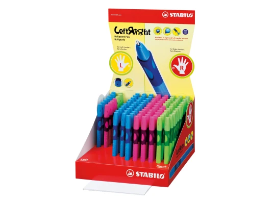 Набор ручек шар. STABILO LEFTRIGHT 100шт в диспл. боксе микс для левшей и правшей купить в интернет магазине подарков ПраздникШоп