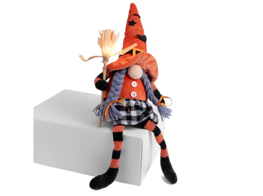 Мягкая игрушка Yes! Fun Хэллоуин Гном Девочка 41см LED метла купить в интернет магазине подарков ПраздникШоп