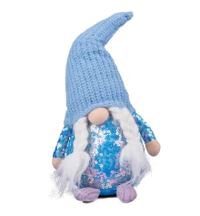 Новогодняя мягкая игрушка Novogod‘ko Гном Девочка голубая пайетка 40см купить в интернет магазине подарков ПраздникШоп