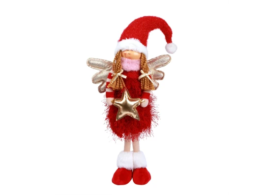 Новогодняя мягкая игрушка Novogod‘ko Девочка Ангел в красном 58см LED крылышки купить в интернет магазине подарков ПраздникШоп