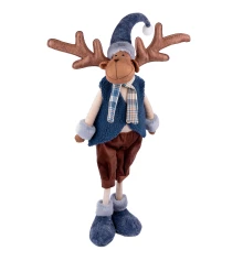 Новогодняя мягкая игрушка Novogod‘ko Олень в синем жилете 68см купить в интернет магазине подарков ПраздникШоп
