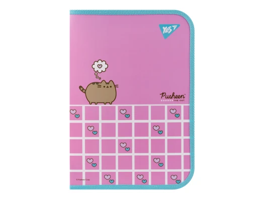 Папка факультативная пластиковая Yes Pusheen Hearts A4 на молнии с карманом купить в интернет магазине подарков ПраздникШоп