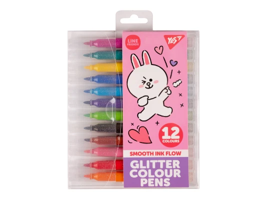 Фломастеры Yes Line Friends глиттер 12 цветов купить в интернет магазине подарков ПраздникШоп