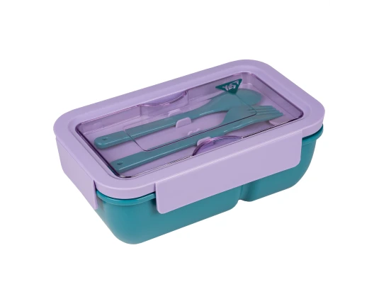 Ланч-бокс Yes Fusion 850 мл с приборами фиолетово-зеленый купить в интернет магазине подарков ПраздникШоп