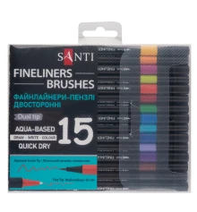 Набор файнлайнеров-кистей SANTI 15 цветов двусторонние купить в интернет магазине подарков ПраздникШоп