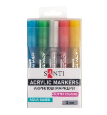 Набор маркеров акриловых SANTI Glitter 5 шт/уп купить в интернет магазине подарков ПраздникШоп