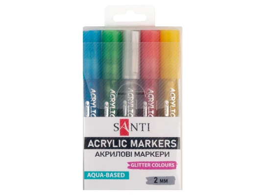 Набор маркеров акриловых SANTI Glitter 5 шт/уп купить в интернет магазине подарков ПраздникШоп