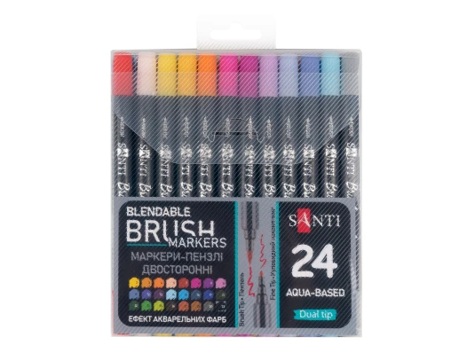 Набор маркеров акварельных SANTI Brush Marker 24 шт/уп двусторонние купить в интернет магазине подарков ПраздникШоп