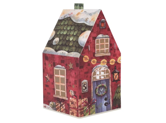 Декор новогодний Yes! Fun Домик-светильник 21см красный картон LED купить в интернет магазине подарков ПраздникШоп