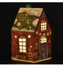 Декор новогодний Yes! Fun Домик-светильник 21см красный картон LED купить в интернет магазине подарков ПраздникШоп