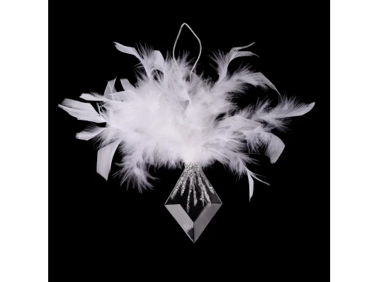 Украшение новогоднее Yes! Fun Ромб с перьями 17см акрил глиттер купить в интернет магазине подарков ПраздникШоп