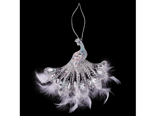 Украшение новогоднее Yes! Fun Павлин с перьями 17см акрил глиттер купить в интернет магазине подарков ПраздникШоп