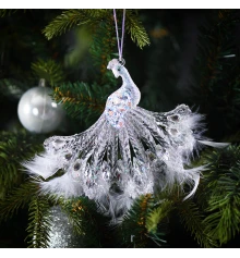 Украшение новогоднее Yes! Fun Павлин с перьями 17см акрил глиттер купить в интернет магазине подарков ПраздникШоп