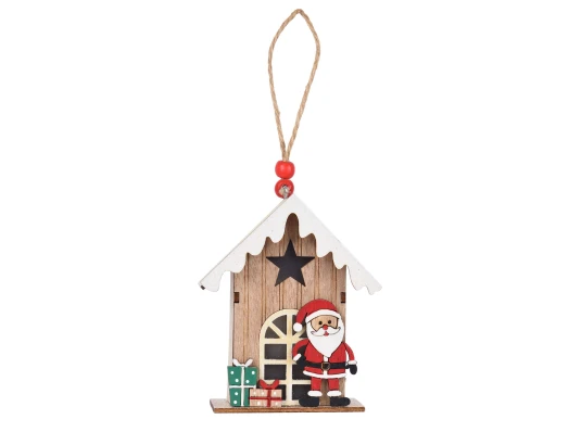 Фигурка новогодняя Yes! Fun Домик с Сантой 11см подвеска дерево LED купить в интернет магазине подарков ПраздникШоп