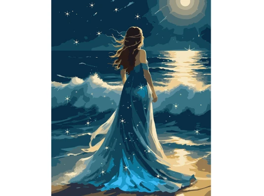 Картина по номерам SANTI Девушка и волны ночи купить в интернет магазине подарков ПраздникШоп