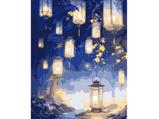 Картина по номерам SANTI Волшебный лес с фонариками купить в интернет магазине подарков ПраздникШоп