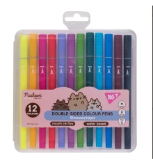 Фломастеры двусторонние Yes Pusheen 12 цветов купить в интернет магазине подарков ПраздникШоп