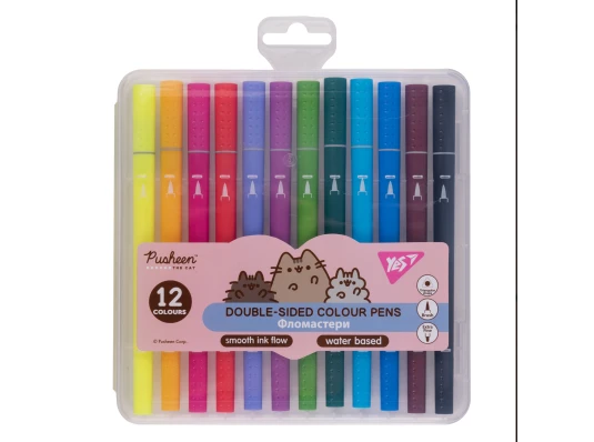 Фломастеры двусторонние Yes Pusheen 12 цветов купить в интернет магазине подарков ПраздникШоп