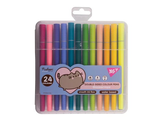 Фломастеры двусторонние Yes Pusheen 24 цвета купить в интернет магазине подарков ПраздникШоп