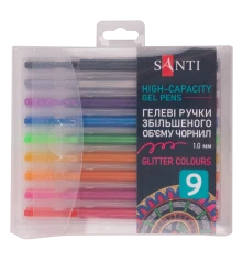 Набор гелевых ручек увеличенного объема чернил SANTI Glitter 9 штук купить в интернет магазине подарков ПраздникШоп