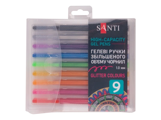 Набор гелевых ручек увеличенного объема чернил SANTI Glitter 9 штук купить в интернет магазине подарков ПраздникШоп