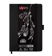 Скетчбук SANTI для графики с черной бумагой 16x23см 56 л. твердая обложка PU 145г/м2 купить в интернет магазине подарков ПраздникШоп