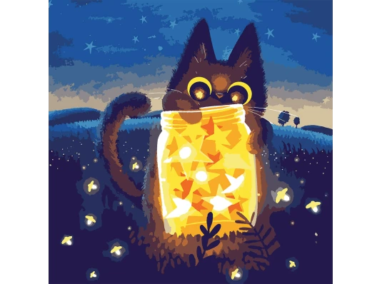 Картина по номерам SANTI Котенок со звездами 40*40см LED подсветка купить в интернет магазине подарков ПраздникШоп