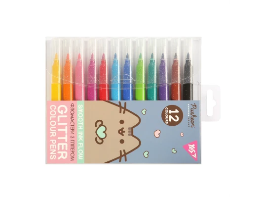 Фломастеры Yes Pusheen 12 цветов глиттер купить в интернет магазине подарков ПраздникШоп