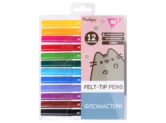 Фломастеры Yes Pusheen Jumbo 12 цветов купить в интернет магазине подарков ПраздникШоп
