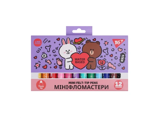 Фломастеры Yes Line Friends Mini 12 цветов купить в интернет магазине подарков ПраздникШоп