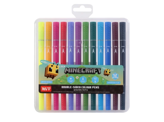 Фломастеры двусторонние Yes Minecraft.Spring 12 цветов купить в интернет магазине подарков ПраздникШоп
