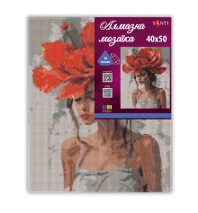 Алмазная мозаика SANTI Девушка с красным цветком 40х50 см на подрамнике купить в интернет магазине подарков ПраздникШоп