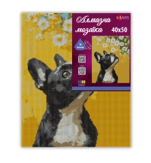 Алмазная мозаика SANTI Бульдог и цветы 40х50 см на подрамнике купить в интернет магазине подарков ПраздникШоп