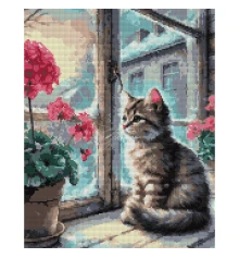Алмазная мозаика SANTI Цветок и котенок 40х50 см на подрамнике купить в интернет магазине подарков ПраздникШоп