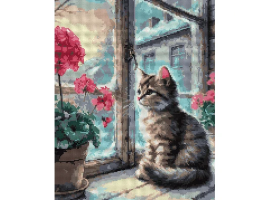 Алмазная мозаика SANTI Цветок и котенок 40х50 см на подрамнике купить в интернет магазине подарков ПраздникШоп