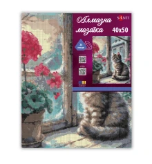 Алмазная мозаика SANTI Цветок и котенок 40х50 см на подрамнике купить в интернет магазине подарков ПраздникШоп