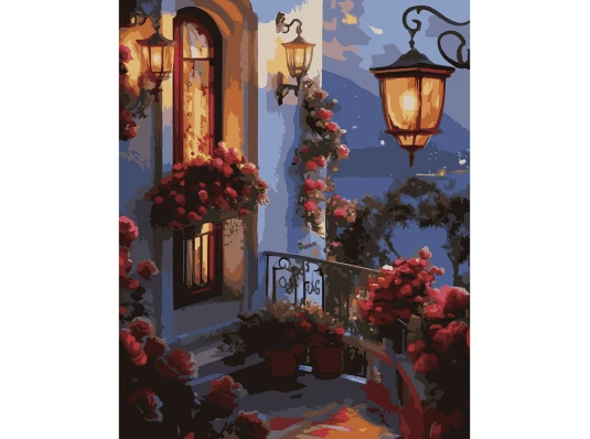Картина по номерам SANTI Цветы на балконе 40х50 см LED подсветка купить в интернет магазине подарков ПраздникШоп