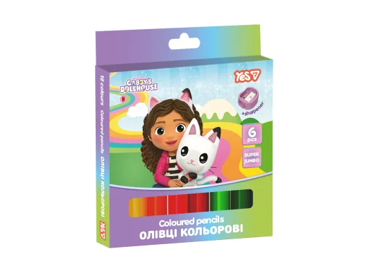 Карандаши цветные Yes Gabby Dollhouse Super JUMBO 6 цветов купить в интернет магазине подарков ПраздникШоп