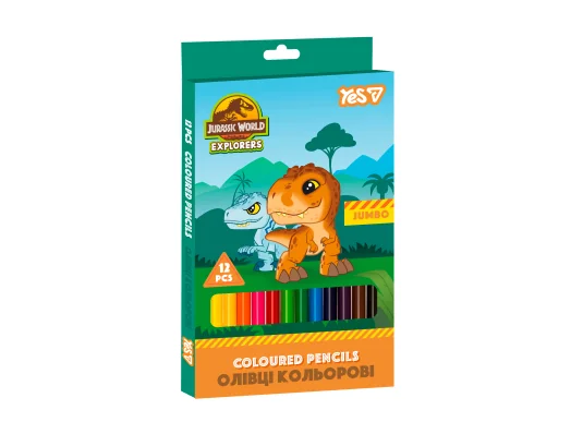 Карандаши цветные Yes Jurassic World JUMBO 12 цветов купить в интернет магазине подарков ПраздникШоп