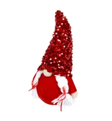 Новогодняя мягкая игрушка Novogod‘ko Гном Девочка красная пайетка 29см LED нос купить в интернет магазине подарков ПраздникШоп