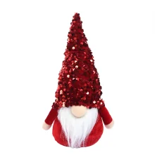 Новогодняя мягкая игрушка Novogod‘ko Гном Мальчик красная пайетка 29см LED нос купить в интернет магазине подарков ПраздникШоп