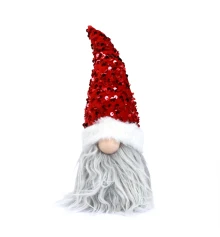 Новогодняя мягкая игрушка Novogod‘ko Гном красная пайетка 27 см купить в интернет магазине подарков ПраздникШоп
