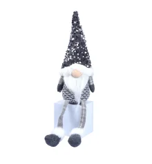 Новогодняя мягкая игрушка Novogod‘ko Гном серебряная пайетка 45см сидит купить в интернет магазине подарков ПраздникШоп