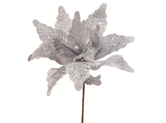 Цветок декоративный Novogod‘ko Пуансеттия серебро 40 см купить в интернет магазине подарков ПраздникШоп