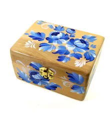 Шкатулка «Синие цветы» из массива дерева купить в интернет магазине подарков ПраздникШоп