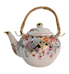 Чайник фарфор с бамбуковой ручкой (900 мл) (TPR1018-2) «Цветы» купить в интернет магазине подарков ПраздникШоп
