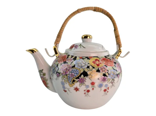 Чайник фарфор с бамбуковой ручкой (900 мл) (TPR1018-2) «Цветы» купить в интернет магазине подарков ПраздникШоп