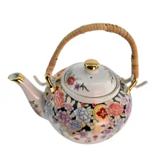 Чайник фарфор с бамбуковой ручкой (900 мл) (TPR1018-2) «Цветы» купить в интернет магазине подарков ПраздникШоп