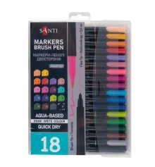 Набор маркеров акварельных SANTI Brush Pen 18 цветов двусторонние купить в интернет магазине подарков ПраздникШоп